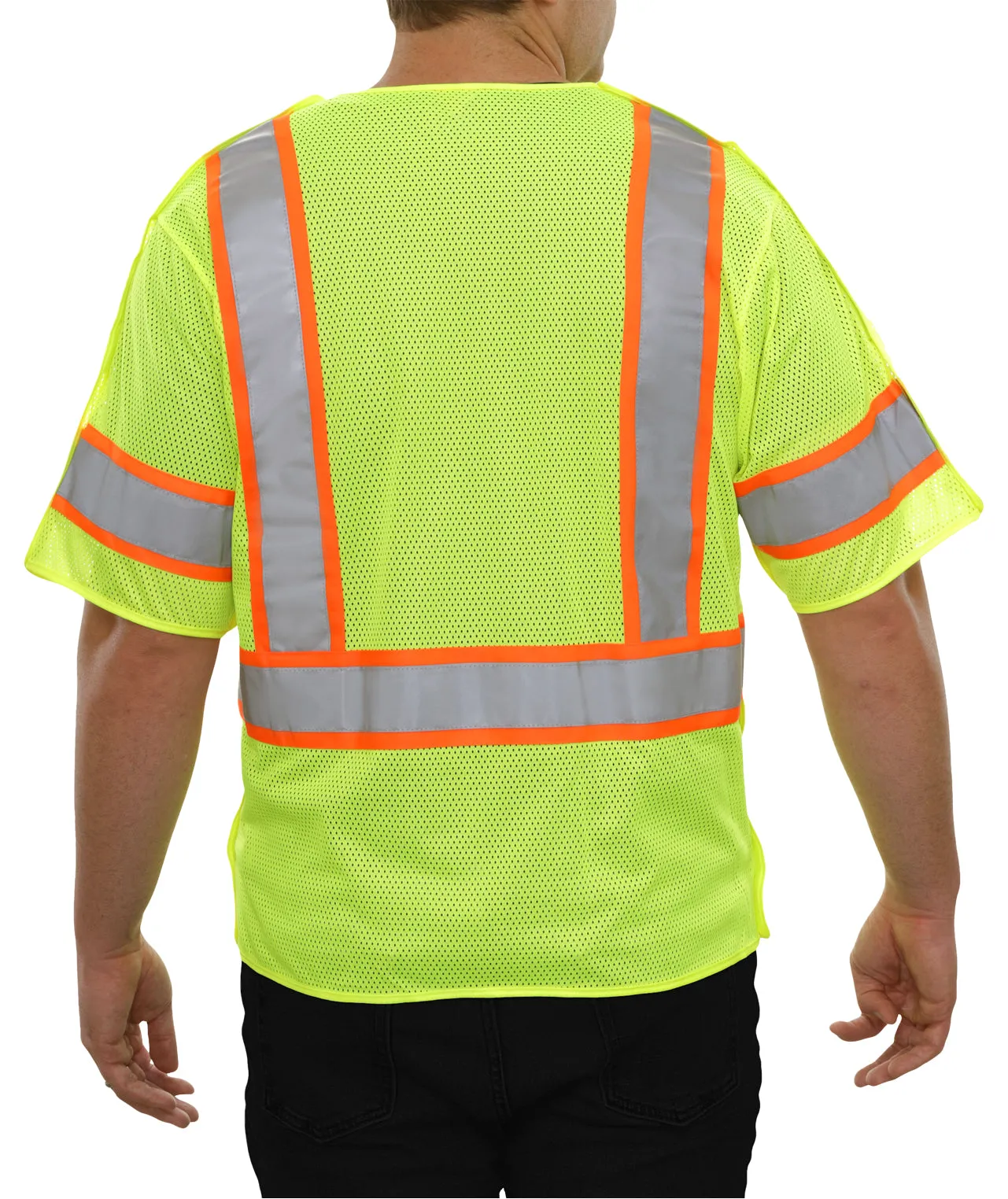 504STLM Safety Vest: Hi-Vis Vest: 5pt Breakaway Zip Mesh: ANSI 3