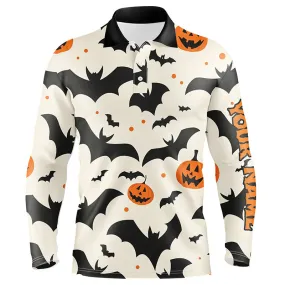 Bats And Pumpkin Halloween Pattern Men Golf Polo Shirts Custom Halloween Golf Shirts For Men