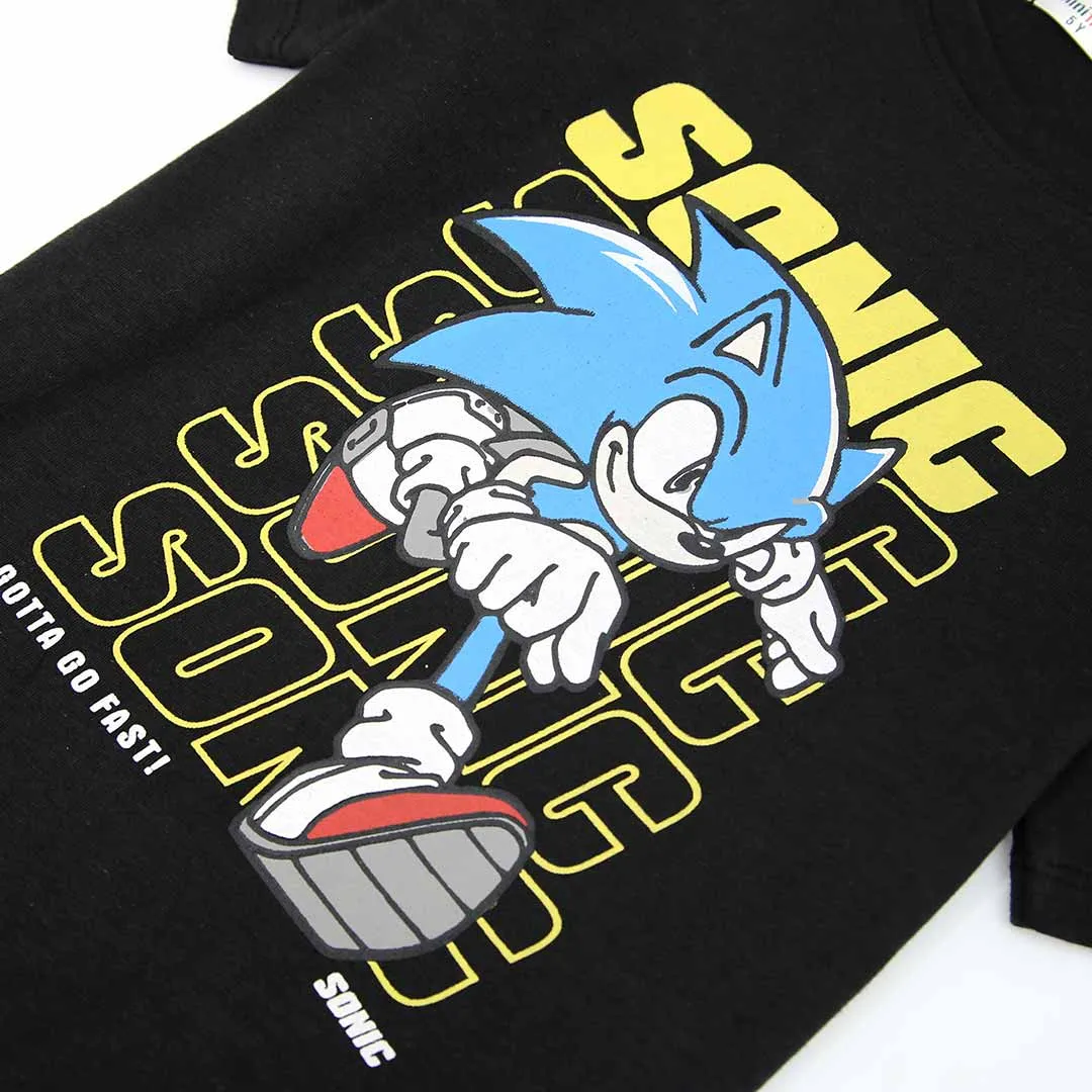 Boys "Sonic" Printed Soft Cotton Black T-Shirt