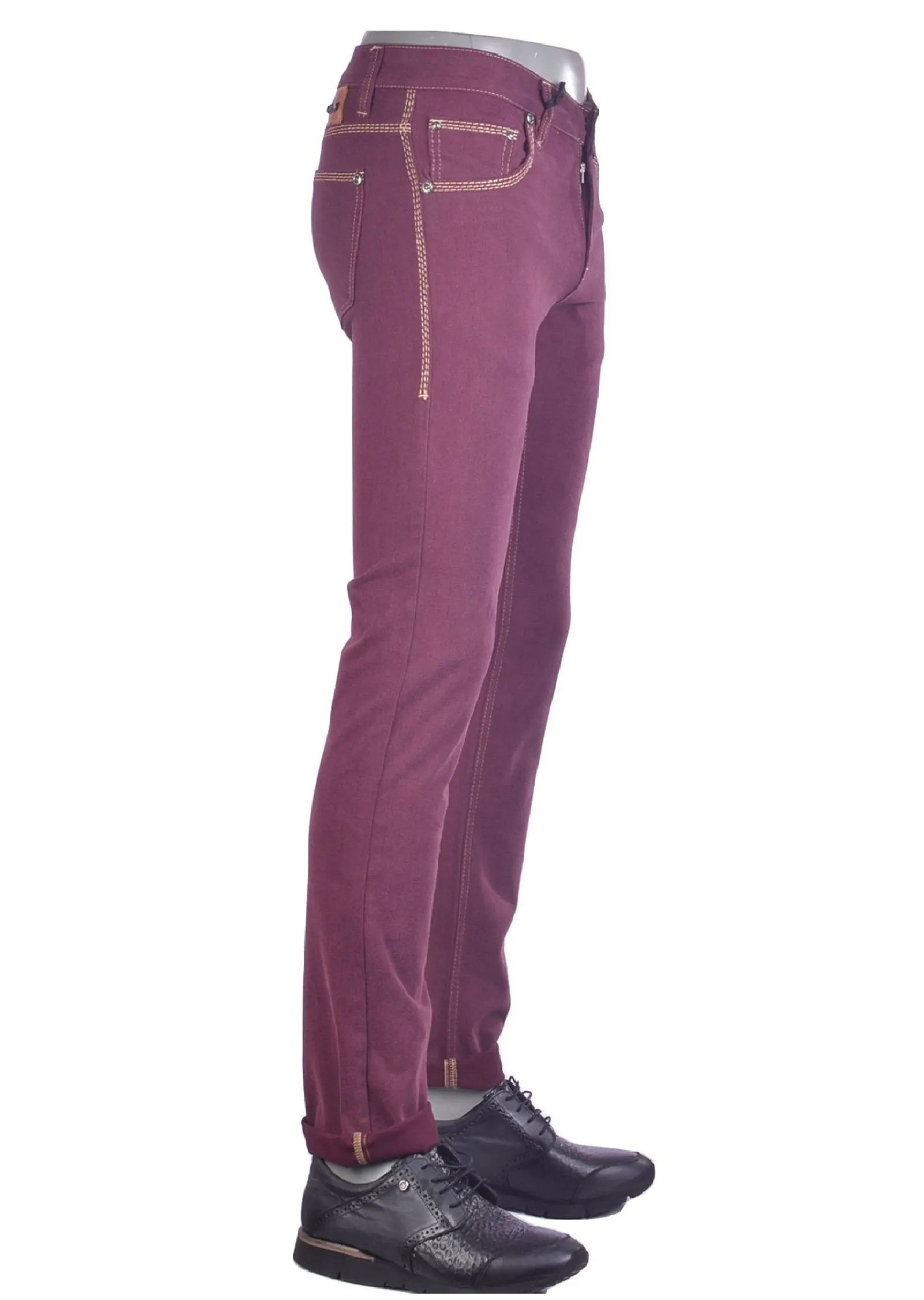 Burgundy Stretch Straight Fit Jeans