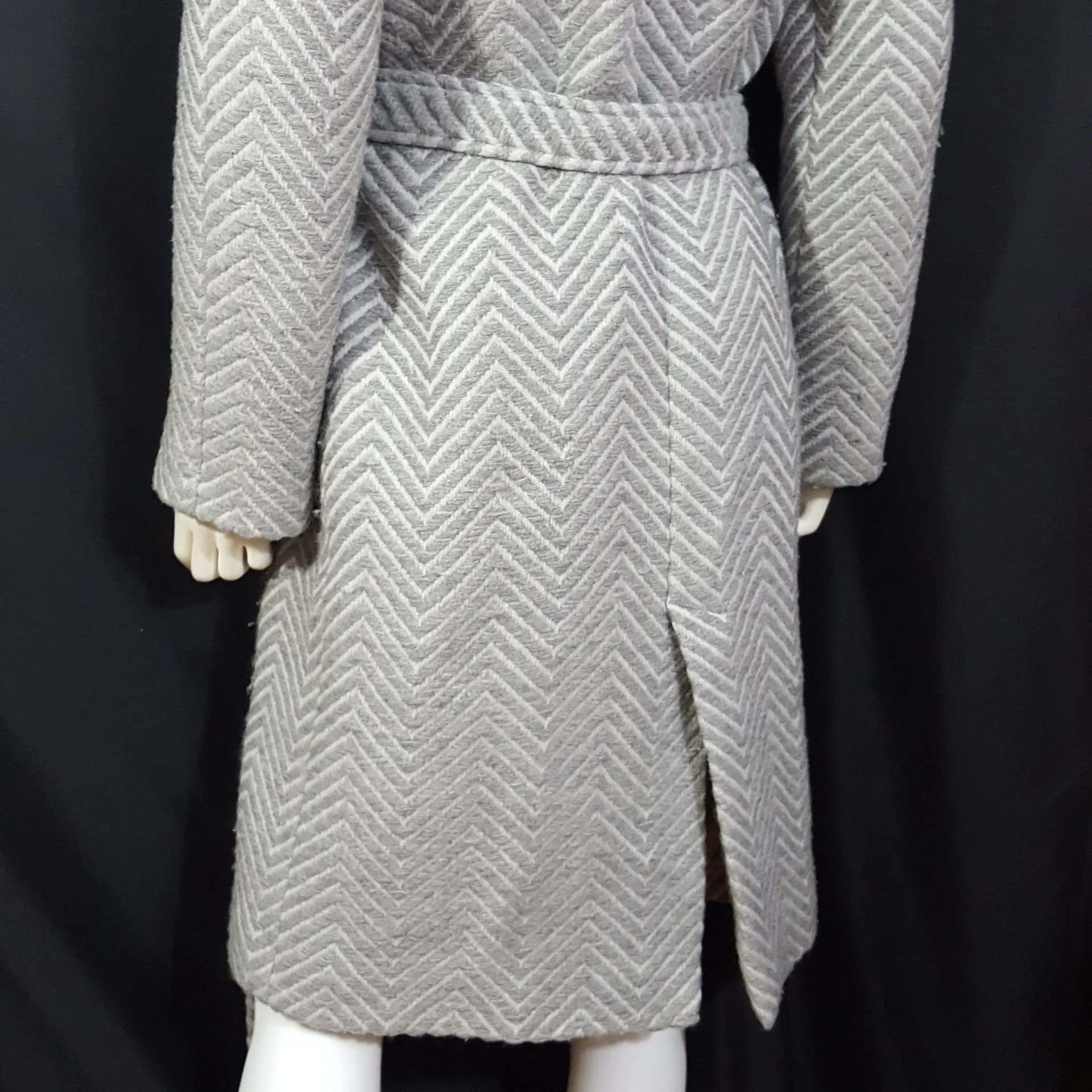 CACHAREL Herringbone Wool Tweed Belted Coat Size M