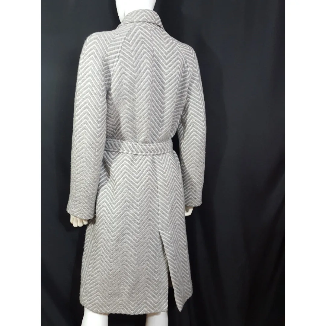 CACHAREL Herringbone Wool Tweed Belted Coat Size M