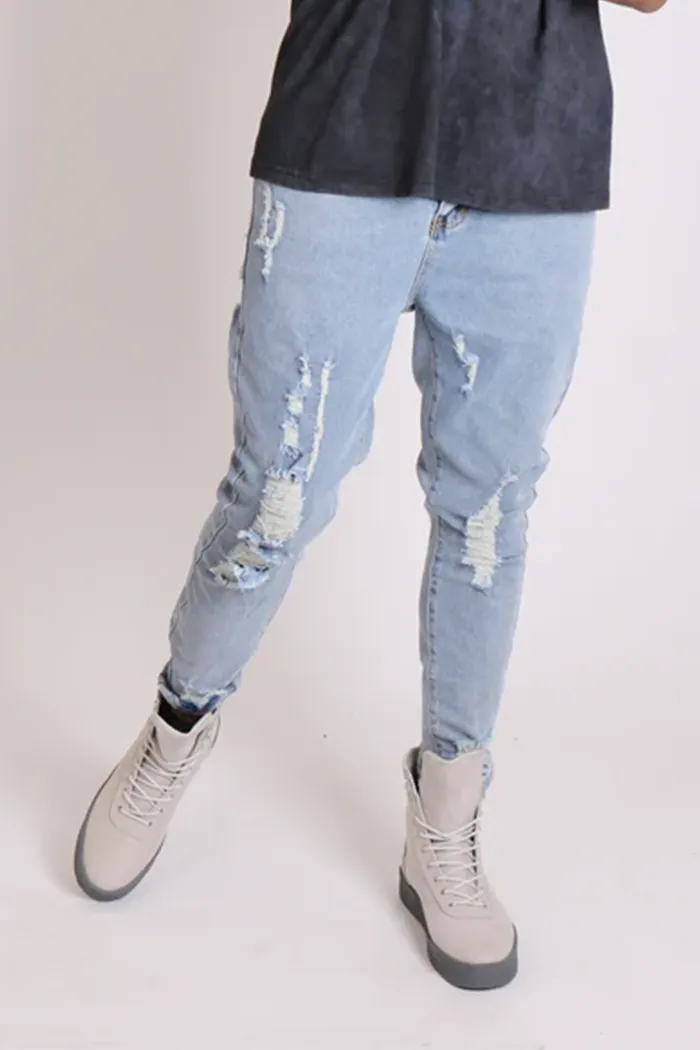 Faro Slim Fit Stretch Denim Jeans With Distressing