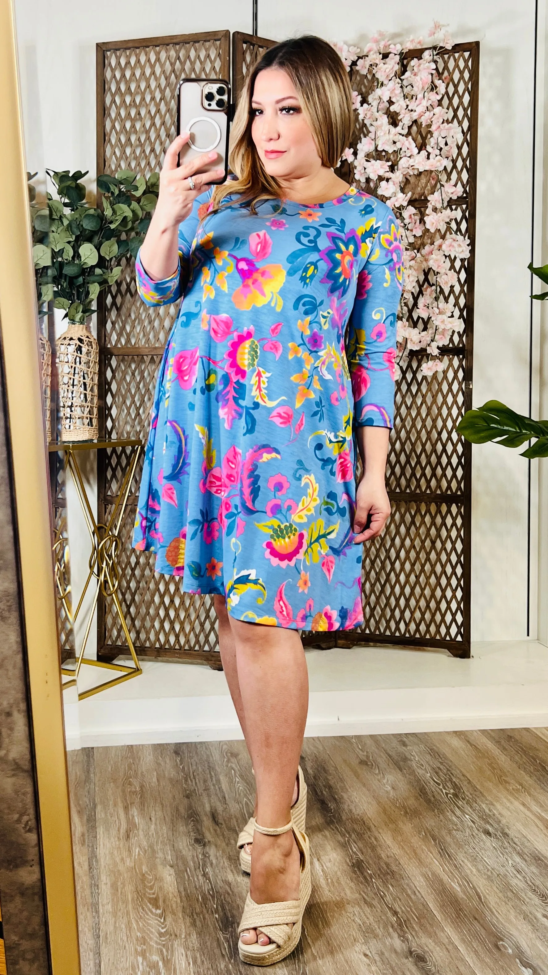 Floral 3/4 Sleeve Dress