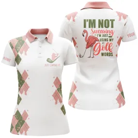 Funny Flamingo Womens Golf Polos Shirts Custom Name I'M Not Swearing, I'M Just Using My Golf Words