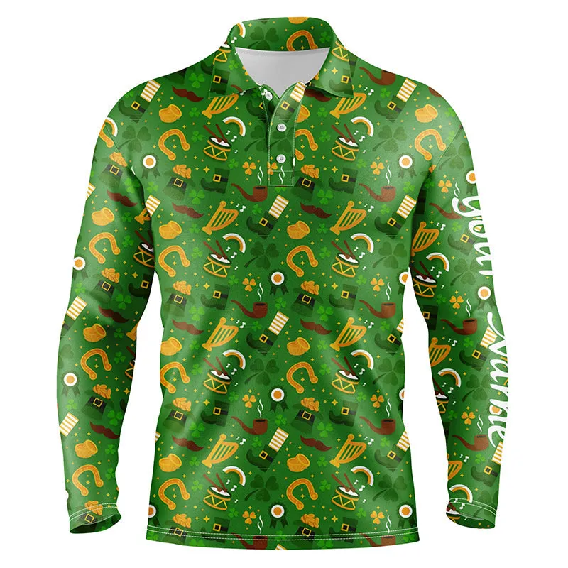 Golf Long Sleeve Polo Shirts Saint Patrick's Day Green Pattern Golf Shirts Custom Team Golf Polo For Men