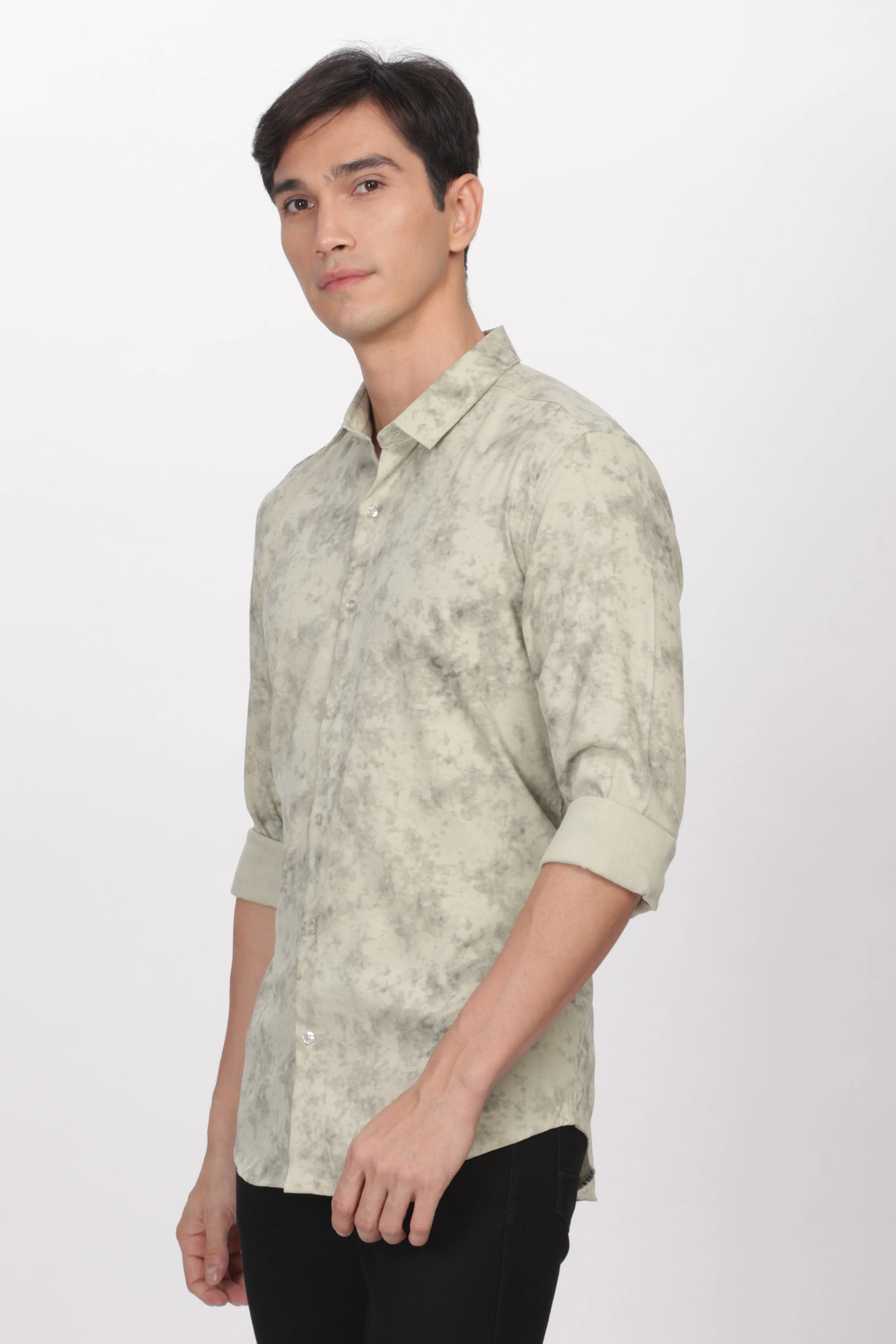 Green Slim Fit Self Design Casual Shirt