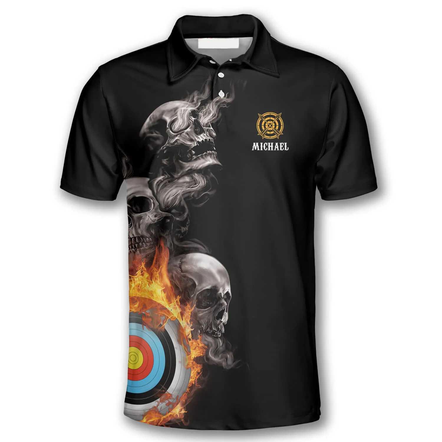 Hello Darkness My Old Friend Custom Archery Shirts for Men, Skull Fire Archery Shirt