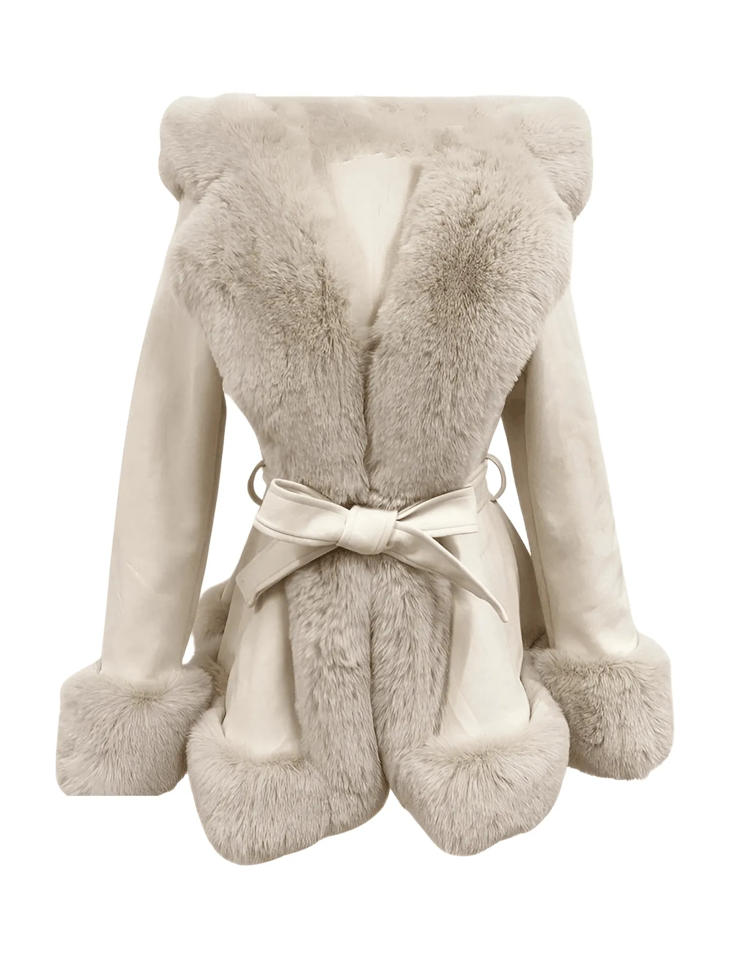 Hooded Fur Coats For Women With Belt and Fur Lining Inside