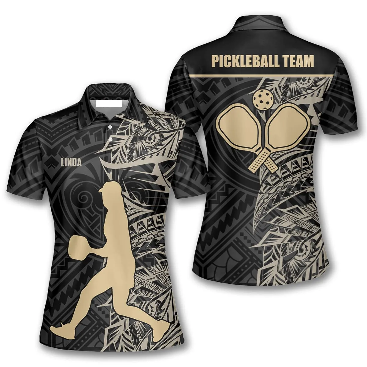 Khaki Tribal Pickleball Polo Shirts For Women, Idea Gift for Pickleball Lovers