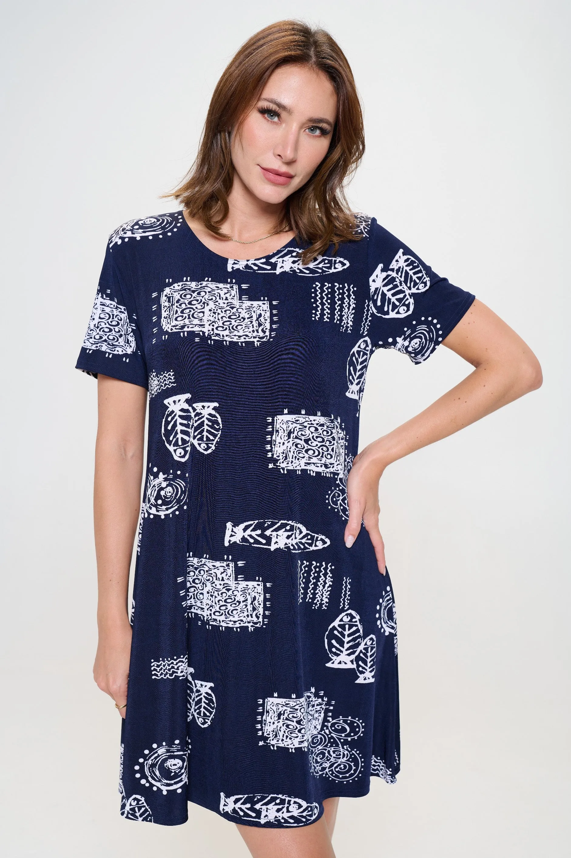 Marina Print Missy Dress Short Sleeve Print-7004BN-SRP1-W425