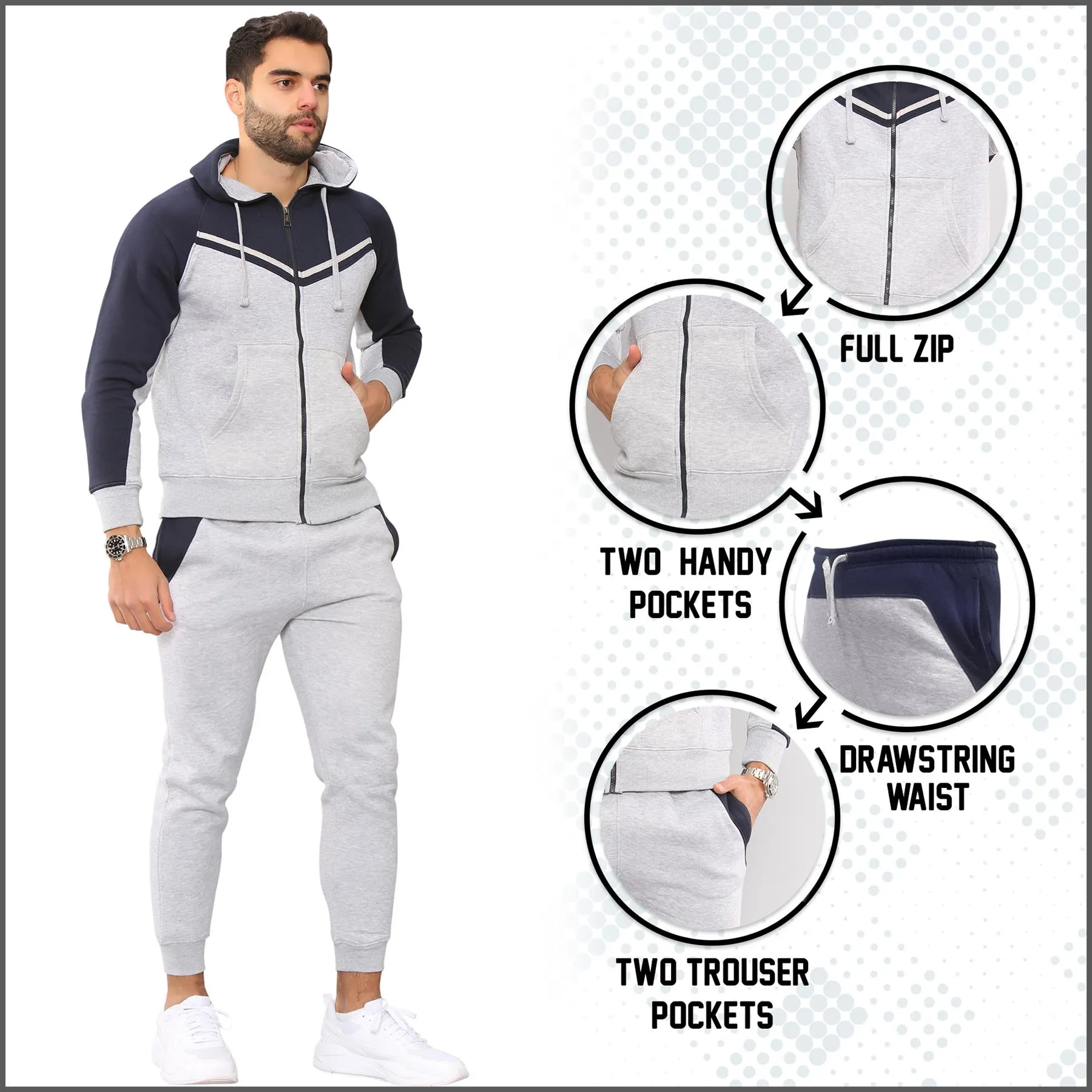 Men Fleece Side Panel Zipper Hoodie & Joggers Set