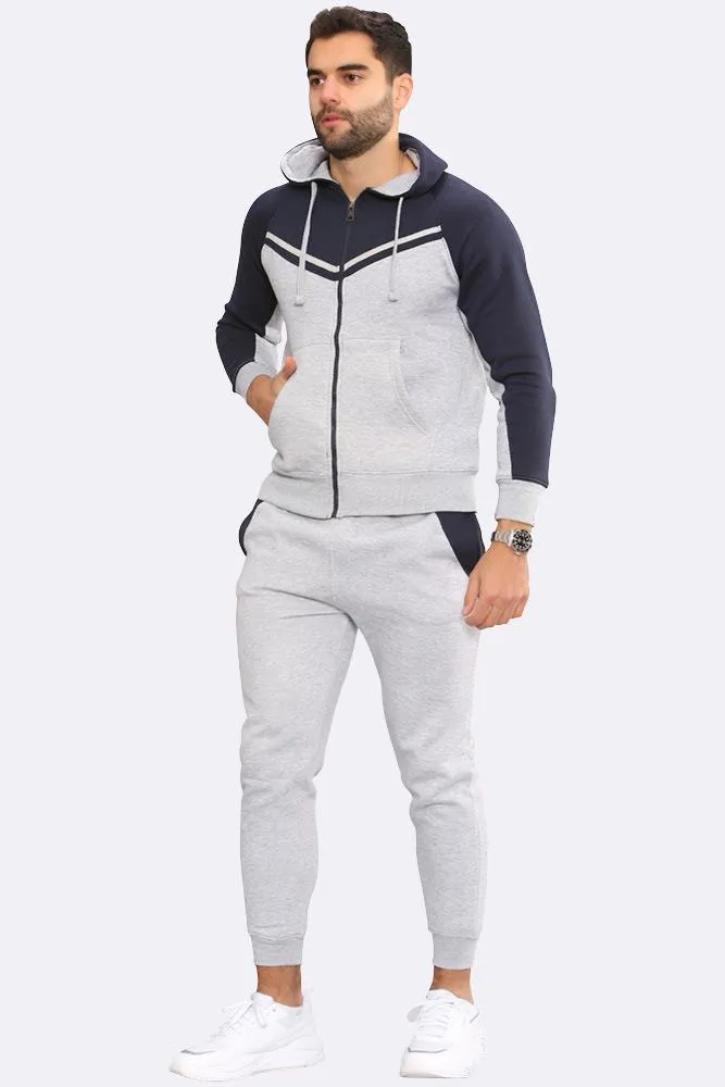 Men Fleece Side Panel Zipper Hoodie & Joggers Set