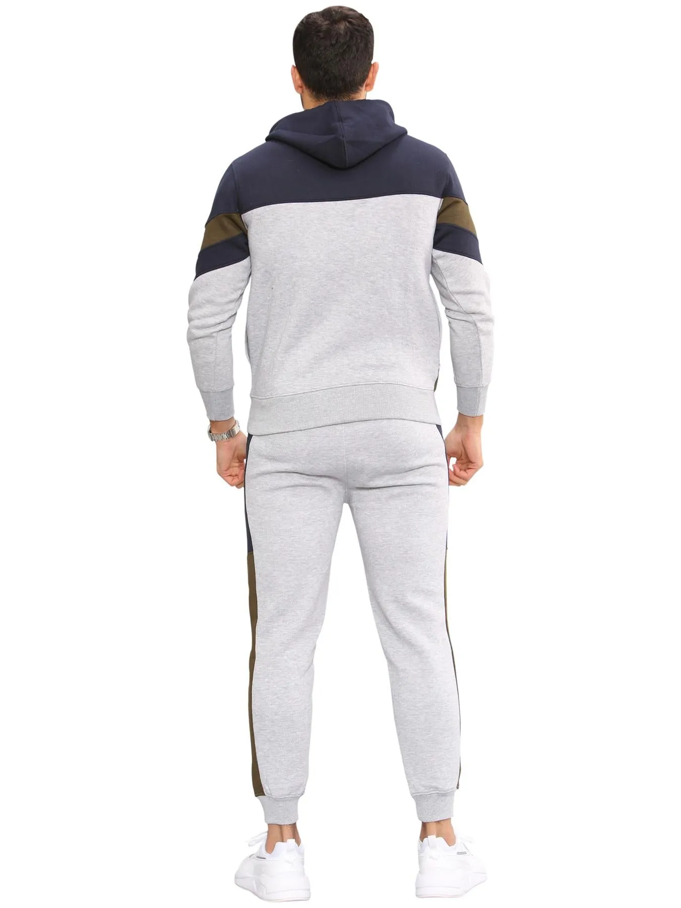 Men Fleece Side Panel Zipper Hoodie & Joggers Set