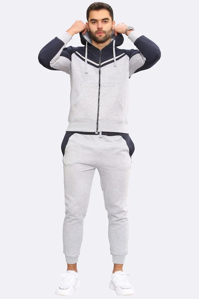 Men Fleece Side Panel Zipper Hoodie & Joggers Set