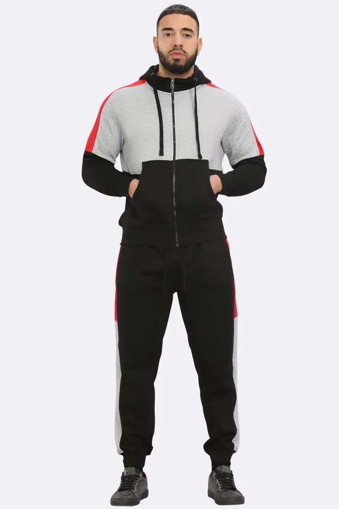 Men Fleece Side Panel Zipper Hoodie & Joggers Set