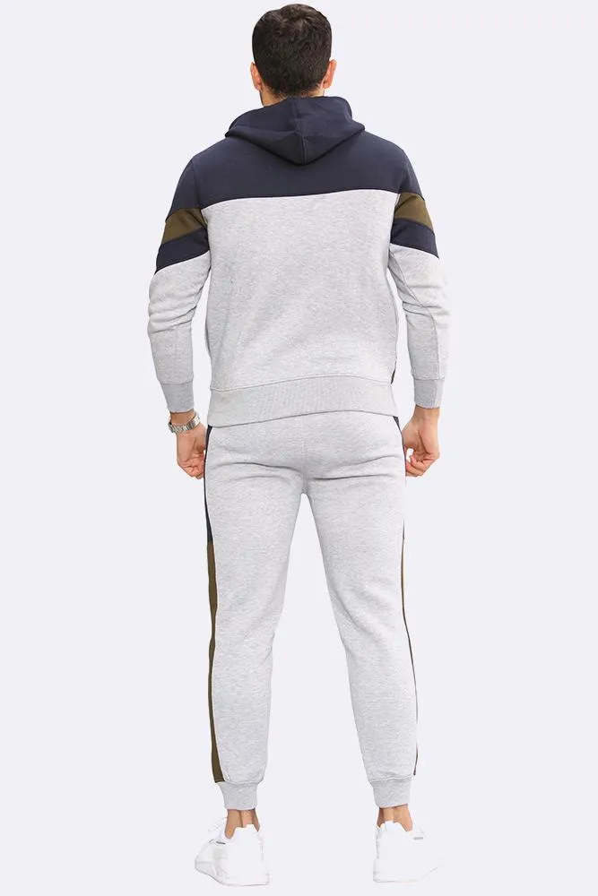 Men Fleece Side Panel Zipper Hoodie & Joggers Set