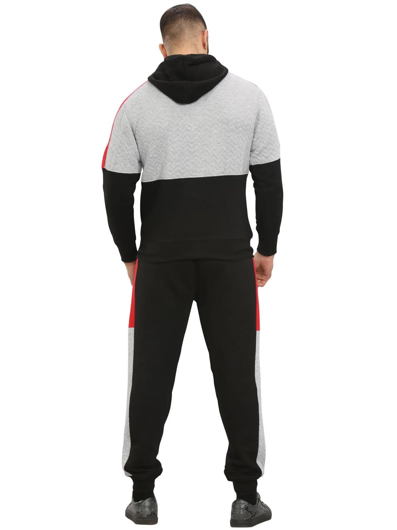 Men Fleece Side Panel Zipper Hoodie & Joggers Set