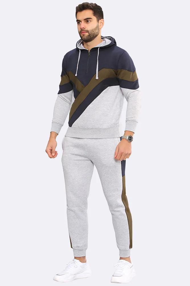 Men Fleece Side Panel Zipper Hoodie & Joggers Set