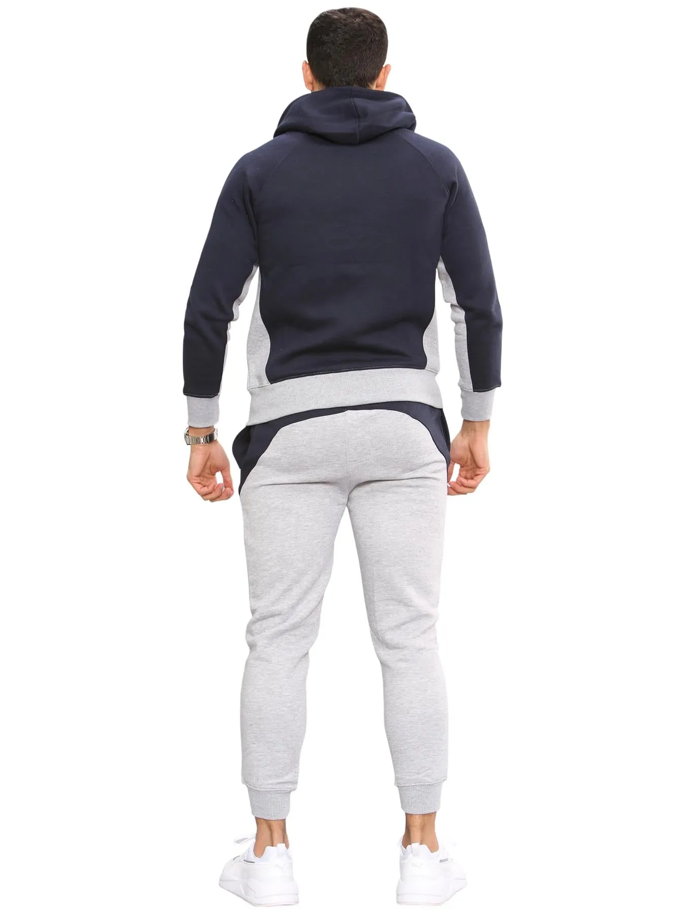 Men Fleece Side Panel Zipper Hoodie & Joggers Set