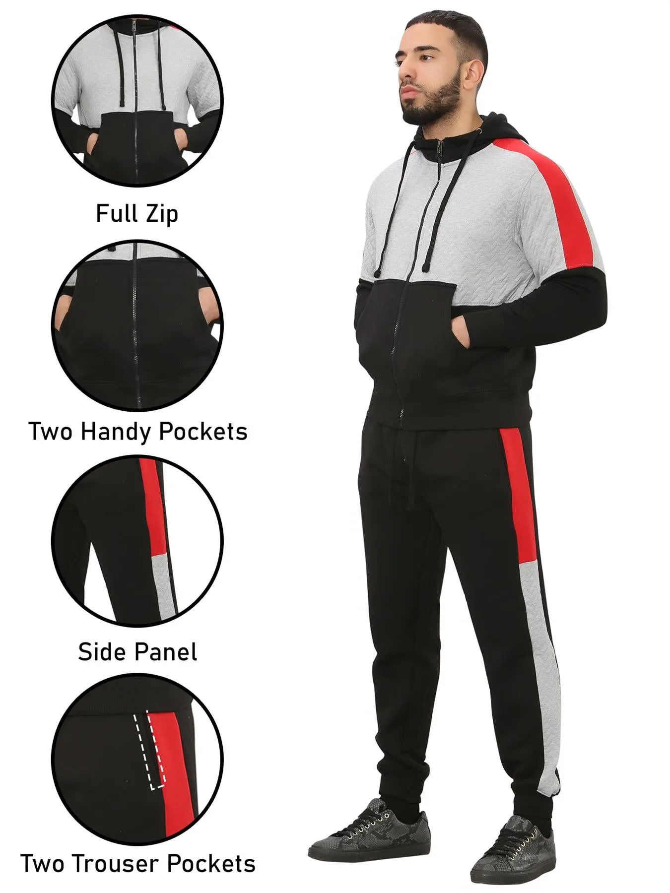 Men Fleece Side Panel Zipper Hoodie & Joggers Set