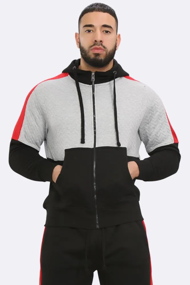 Men Fleece Side Panel Zipper Hoodie & Joggers Set