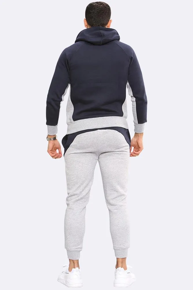 Men Fleece Side Panel Zipper Hoodie & Joggers Set