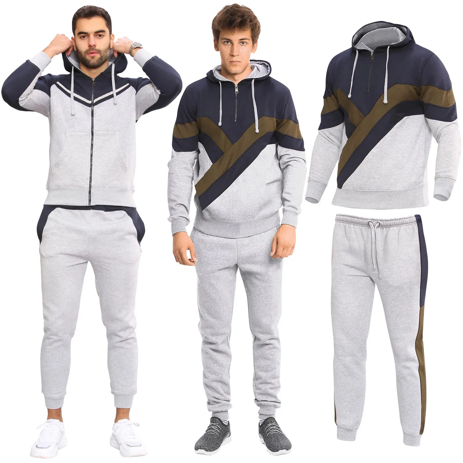 Men Fleece Side Panel Zipper Hoodie & Joggers Set