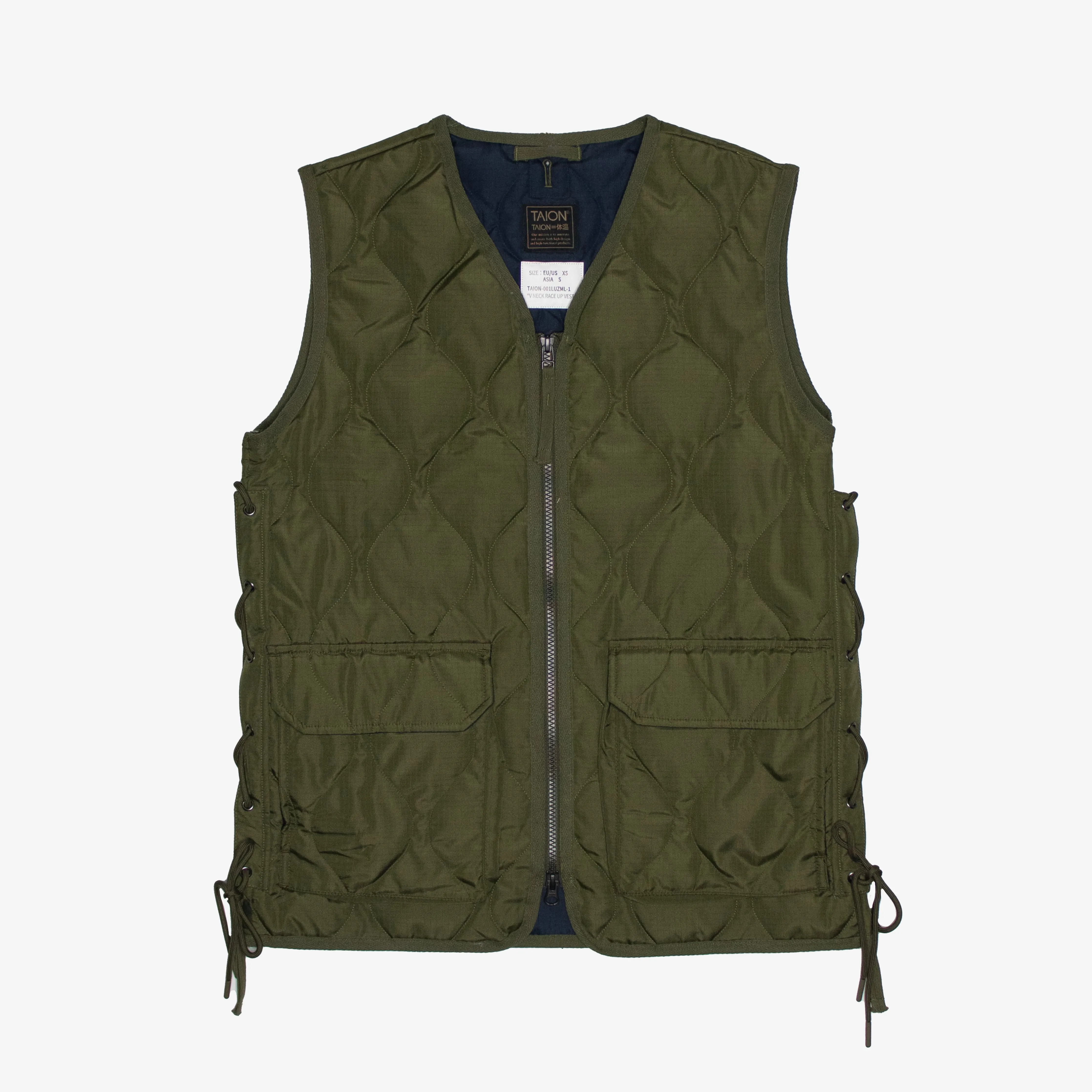 Military W-Zip Lace Up V Neck Down Vest