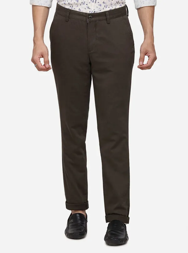 Olive Solid Slim Fit Casual Trouser | JadeBlue