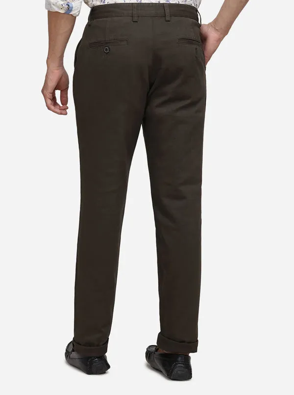 Olive Solid Slim Fit Casual Trouser | JadeBlue