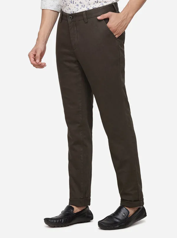 Olive Solid Slim Fit Casual Trouser | JadeBlue