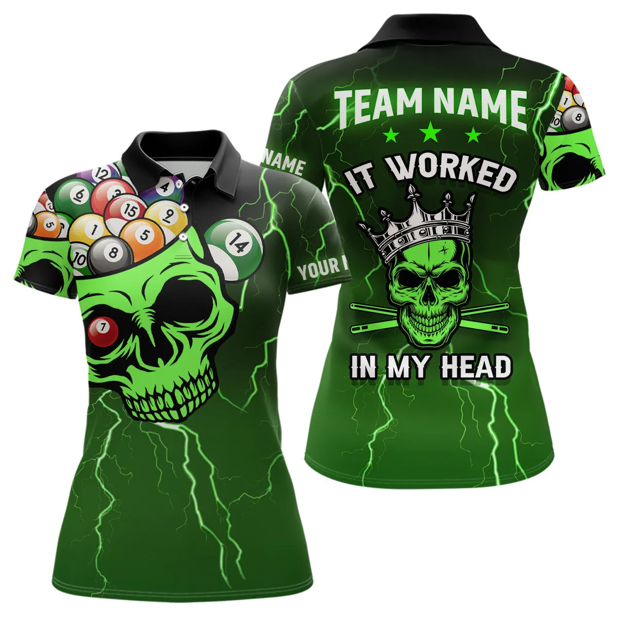 Personalized It Worked In My Head 3D Multi Color Skull Full Printing Billiards Polo Shirts For Women