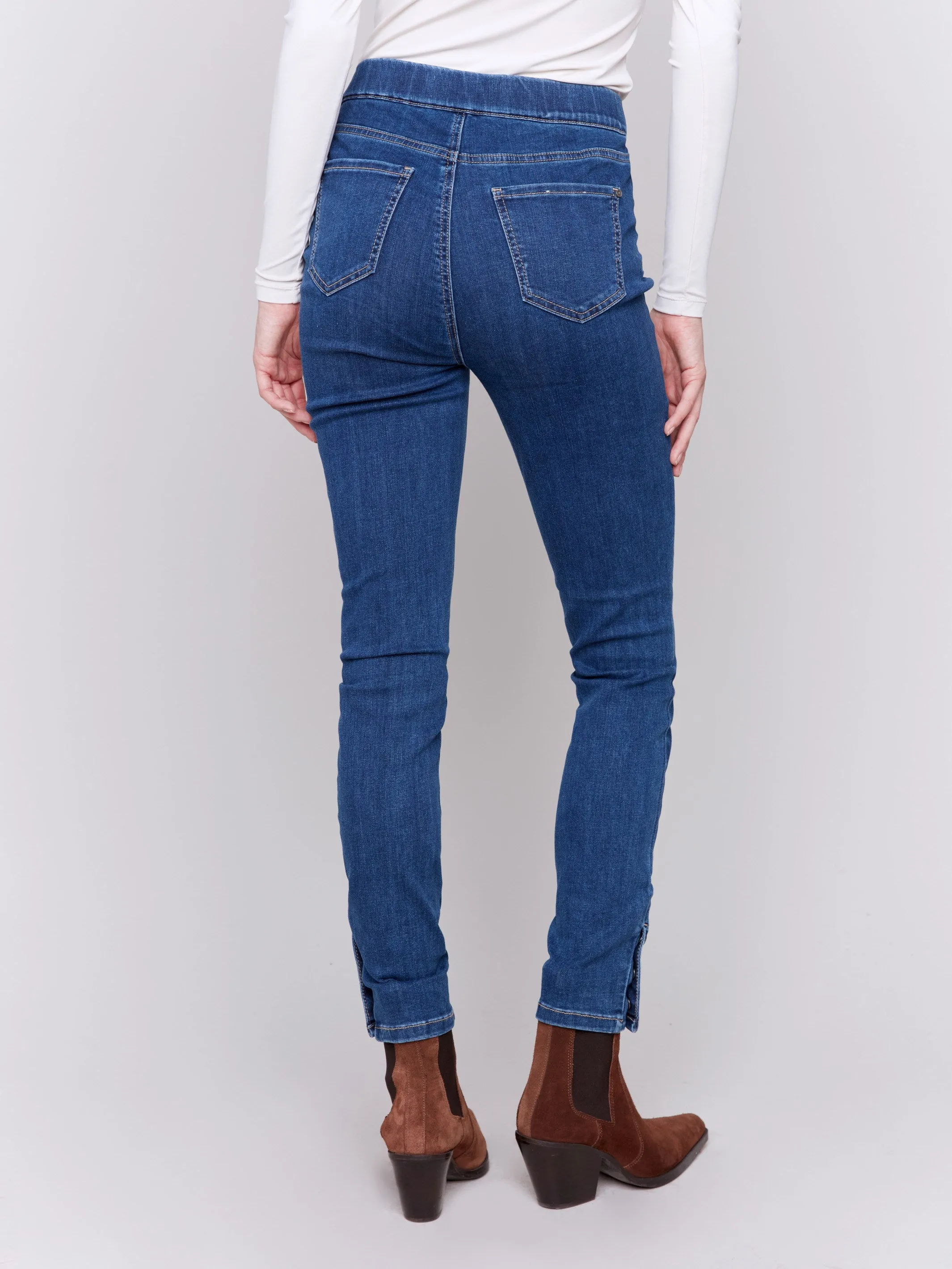 Pull-On Jeans with Snap Button Hem - Indigo