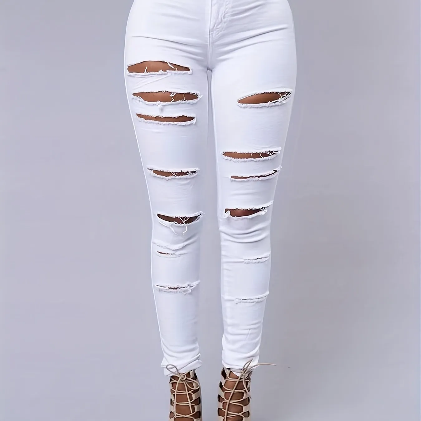 Ripped High-Stretch Distressed Jeans | Trendy Slim-Fit Women’s Denim”