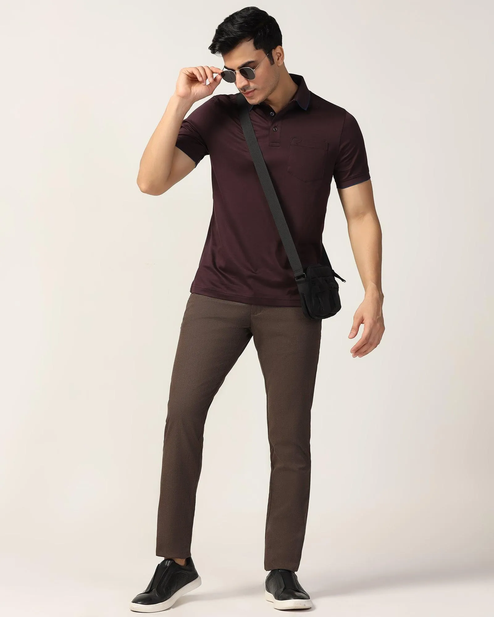 Slim Fit B-91 Casual Brown Printed Khakis - Bai