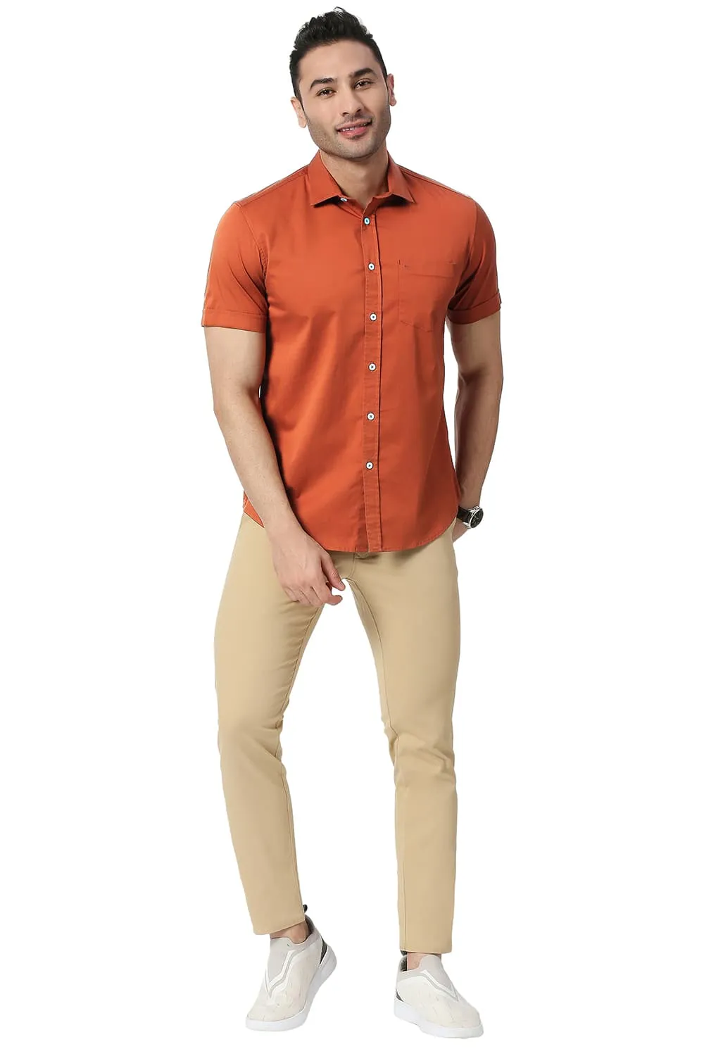 Slim Fit Cotton Twill Stretch Halfsleeves Shirt