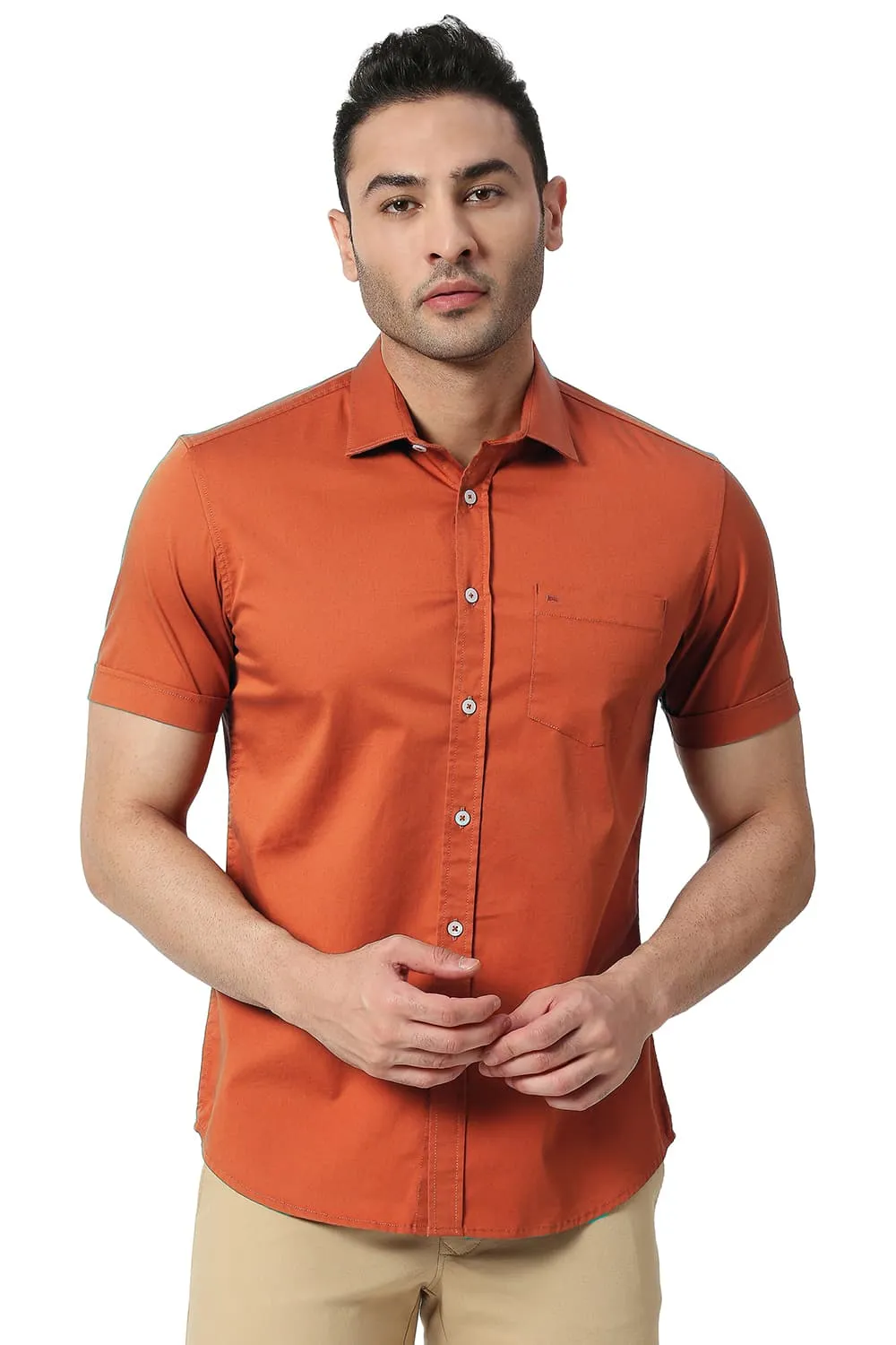 Slim Fit Cotton Twill Stretch Halfsleeves Shirt