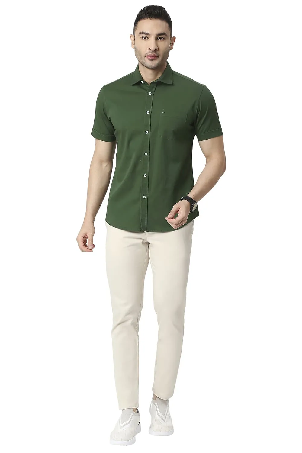 Slim Fit Cotton Twill Stretch Halfsleeves Shirt