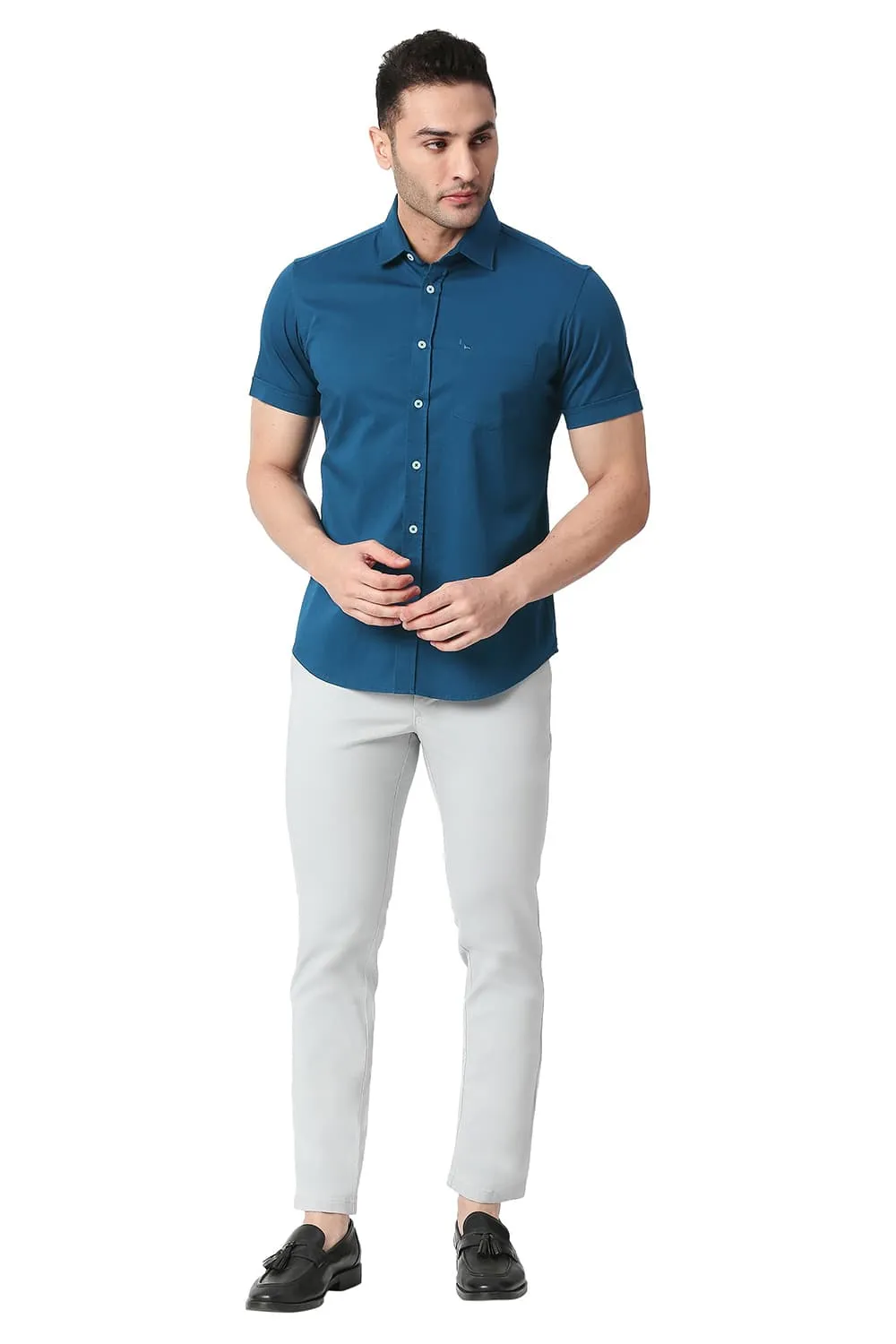 Slim Fit Cotton Twill Stretch Halfsleeves Shirt