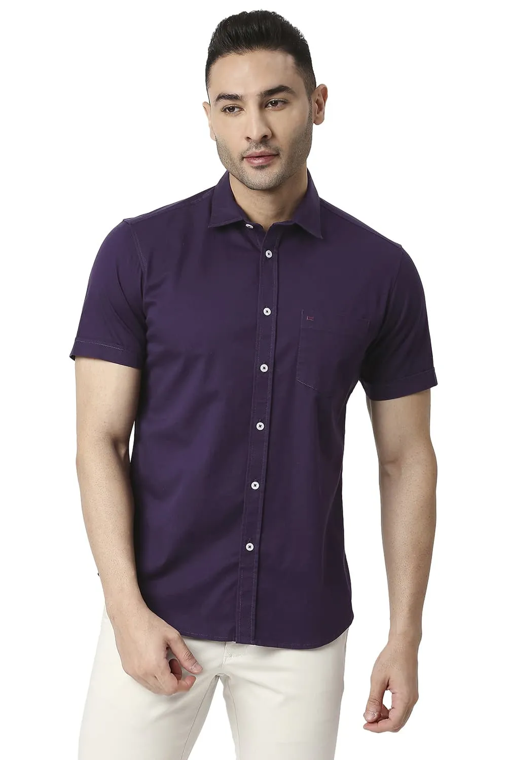 Slim Fit Cotton Twill Stretch Halfsleeves Shirt