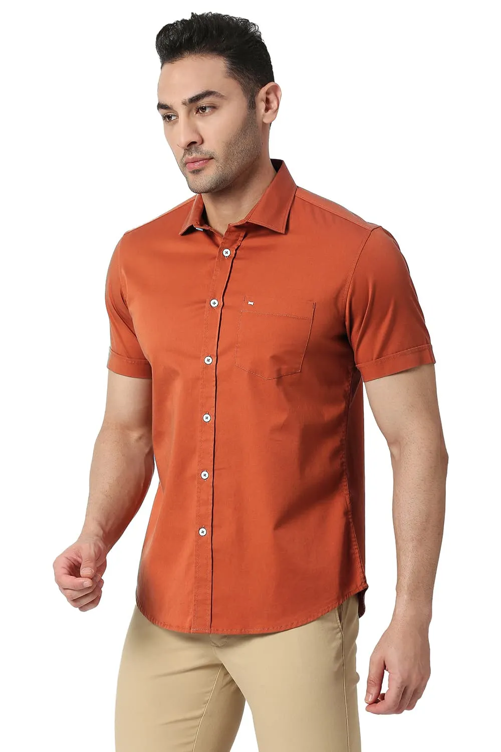 Slim Fit Cotton Twill Stretch Halfsleeves Shirt