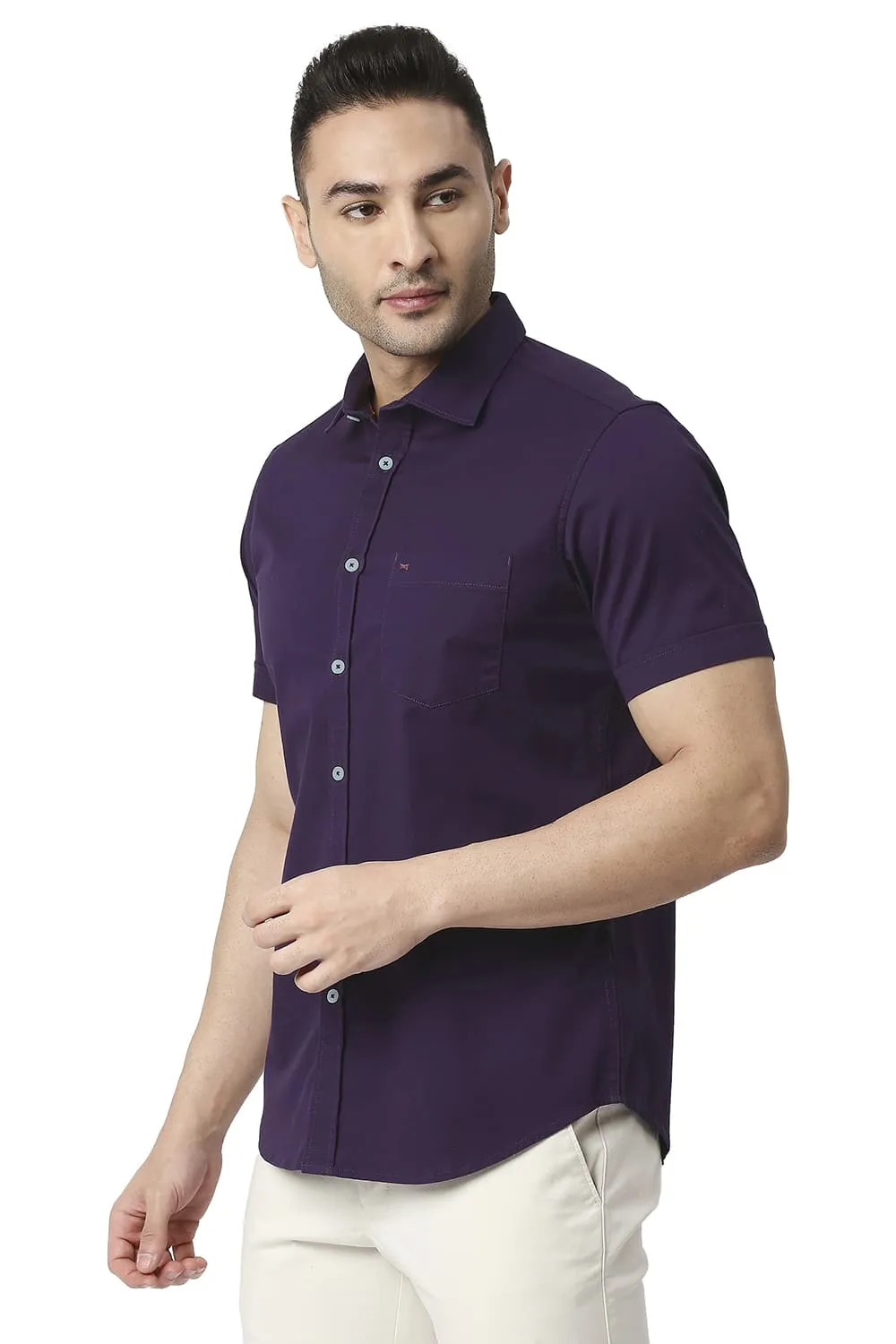 Slim Fit Cotton Twill Stretch Halfsleeves Shirt