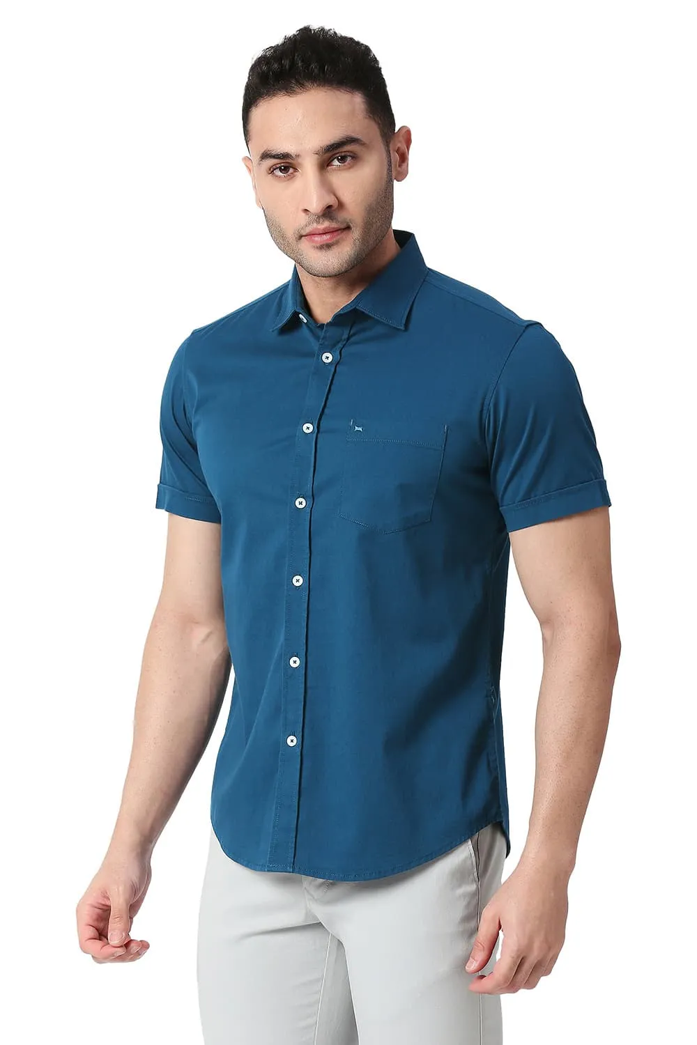 Slim Fit Cotton Twill Stretch Halfsleeves Shirt