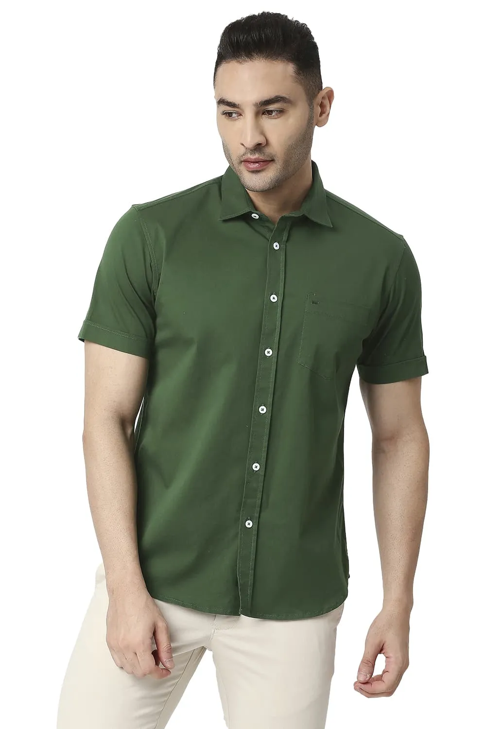 Slim Fit Cotton Twill Stretch Halfsleeves Shirt