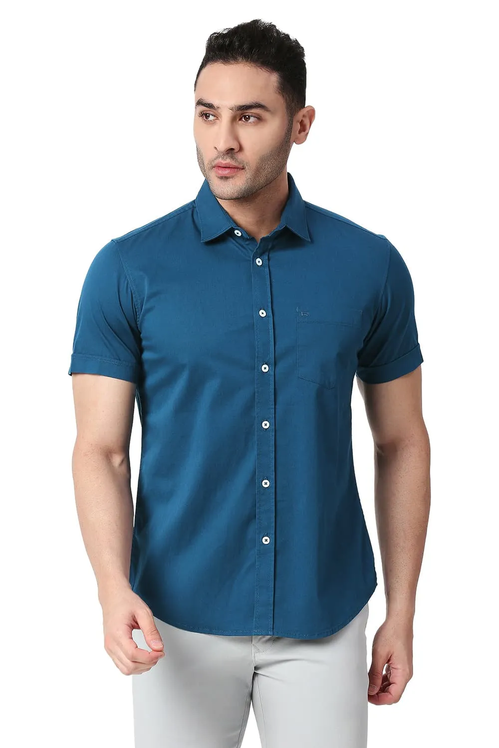 Slim Fit Cotton Twill Stretch Halfsleeves Shirt