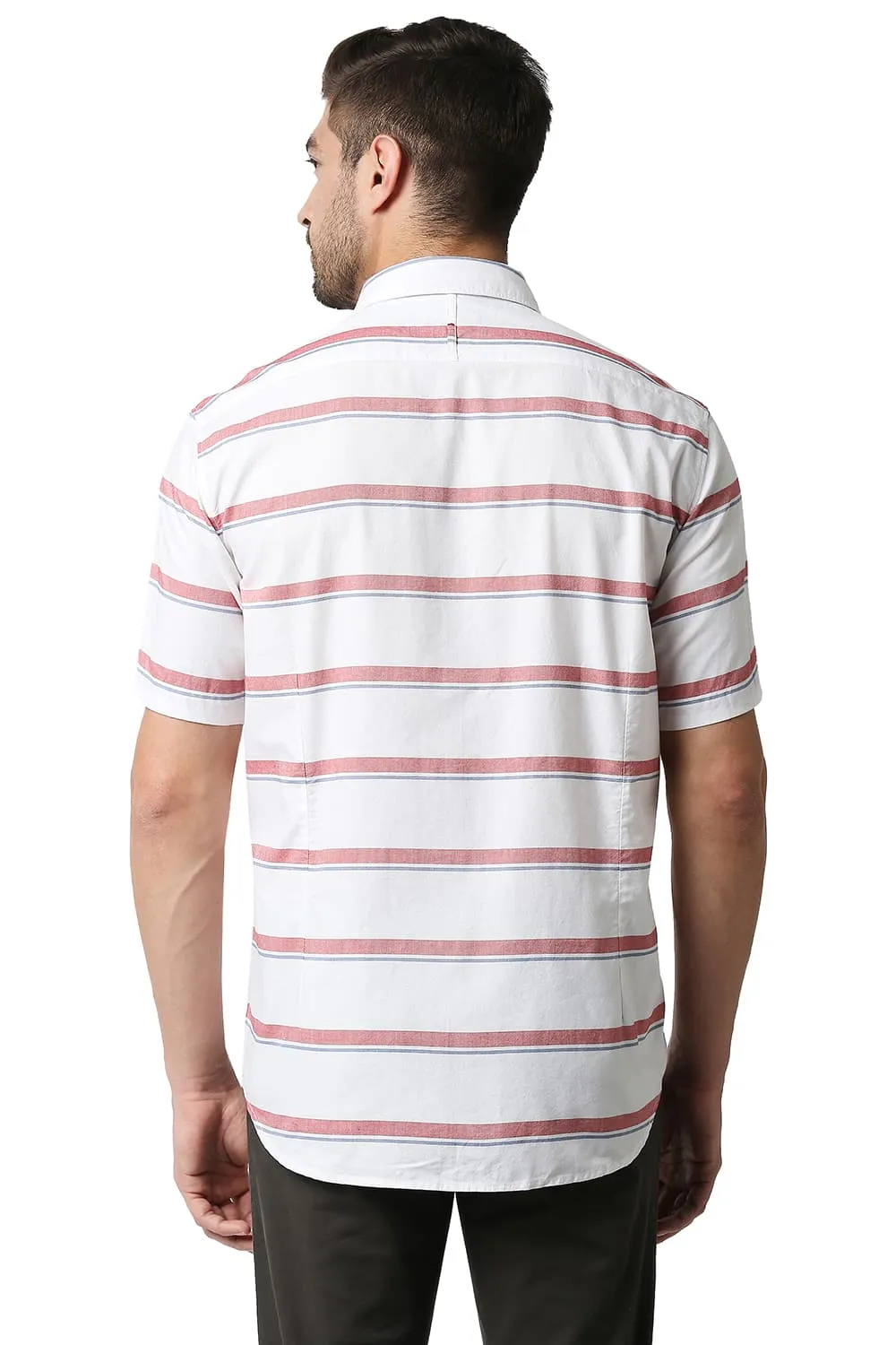 Slim Fit Oxford Horizontal Stripe Halfsleeves Shirt