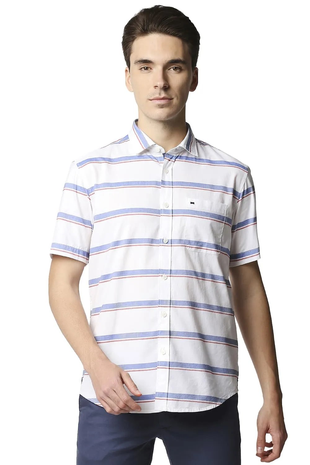 Slim Fit Oxford Horizontal Stripe Halfsleeves Shirt