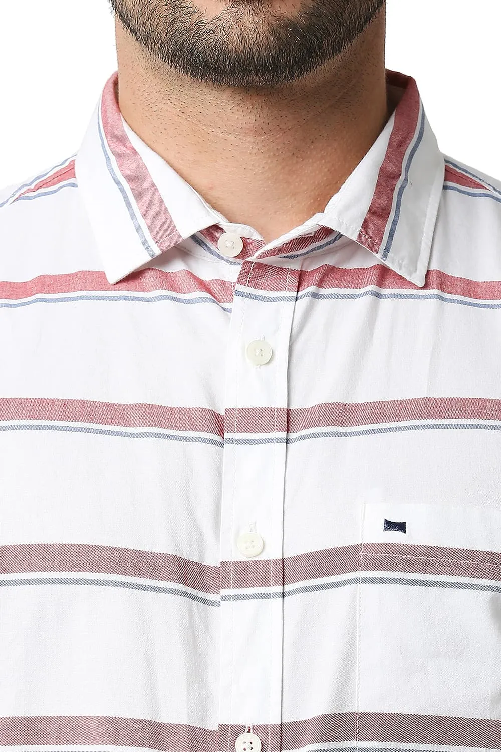 Slim Fit Oxford Horizontal Stripe Halfsleeves Shirt