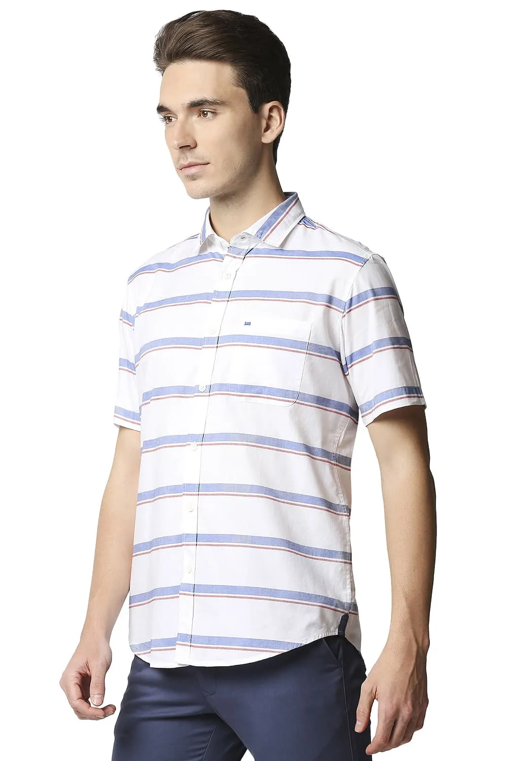 Slim Fit Oxford Horizontal Stripe Halfsleeves Shirt